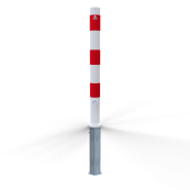 Barrier posts | Steel tube  76 x 2,6 mm | Removable, with triangular locking mechanism | hot-dip galvanized and white coatedwith three red reflecting stripes | without eyelet